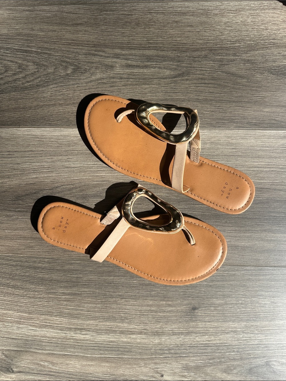 a new day Tan Toe-Loop Sandals with Gold Accent